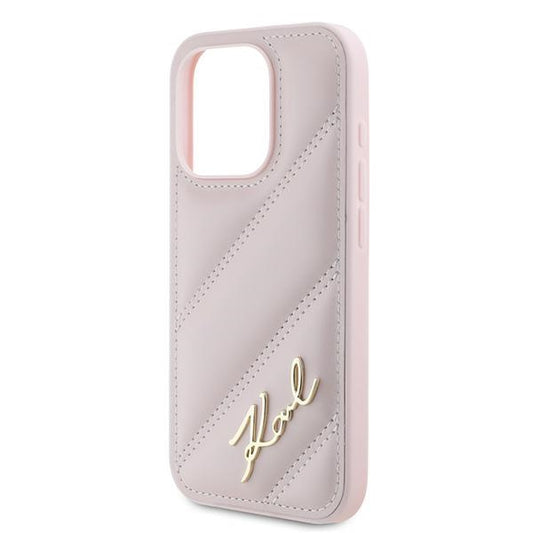 Ovitek za Apple iPhone 15 Pro Max, Karl Lagerfeld, Diagonal Quilted Script, Roza