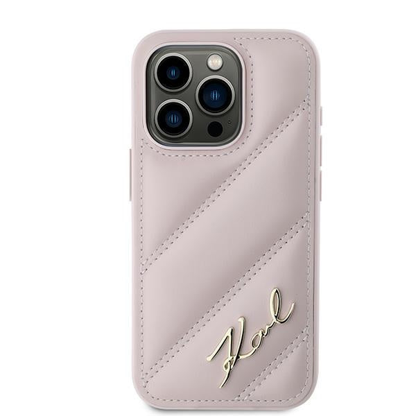 Ovitek za Apple iPhone 15 Pro Max, Karl Lagerfeld, Diagonal Quilted Script, Roza