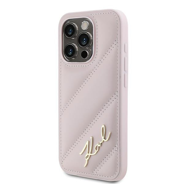 Ovitek za Apple iPhone 15 Pro Max, Karl Lagerfeld, Diagonal Quilted Script, Roza
