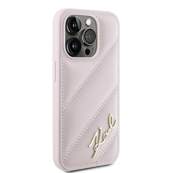 Ovitek za Apple iPhone 15 Pro Max, Karl Lagerfeld, Diagonal Quilted Script, Roza