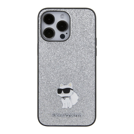 Ovitek za Apple iPhone 15 Pro Max, Karl Lagerfeld, Glitter Fixed Choupette Logo, Srebrn.