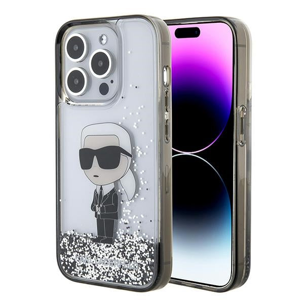 Ovitek za Apple iPhone 15 Pro Max, Karl Lagerfeld, Liquid Glitter Ikonik Karl, Prozoren