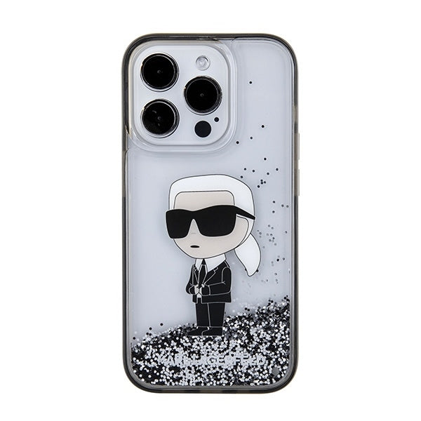Ovitek za Apple iPhone 15 Pro Max, Karl Lagerfeld, Liquid Glitter Ikonik Karl, Prozoren