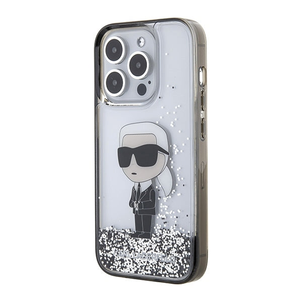 Ovitek za Apple iPhone 15 Pro Max, Karl Lagerfeld, Liquid Glitter Ikonik Karl, Prozoren