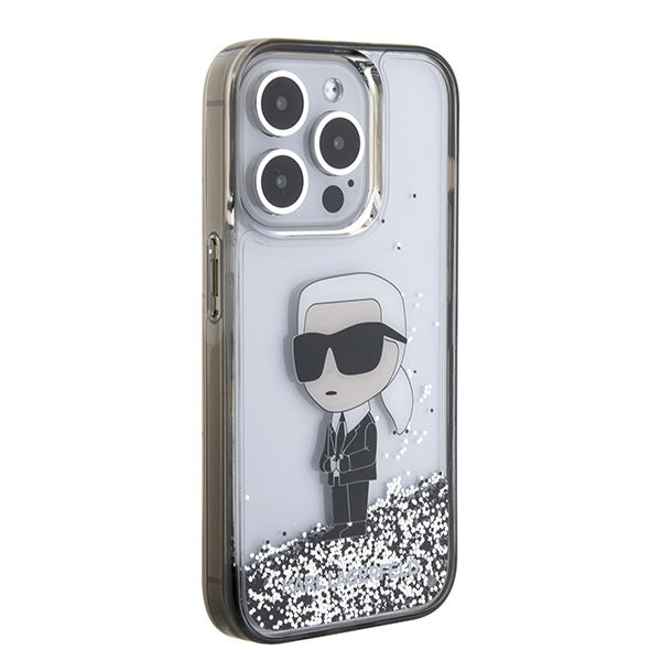 Ovitek za Apple iPhone 15 Pro Max, Karl Lagerfeld, Liquid Glitter Ikonik Karl, Prozoren