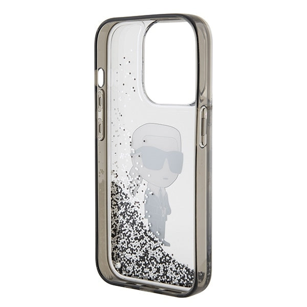 Ovitek za Apple iPhone 15 Pro Max, Karl Lagerfeld, Liquid Glitter Ikonik Karl, Prozoren