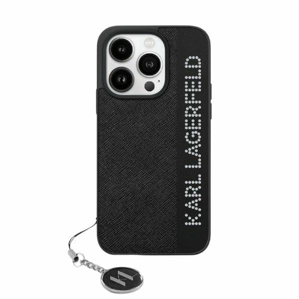 Ovitek za Apple iPhone 15 Pro Max, Karl Lagerfeld, Saffiano Rhinestones & Charm, črn