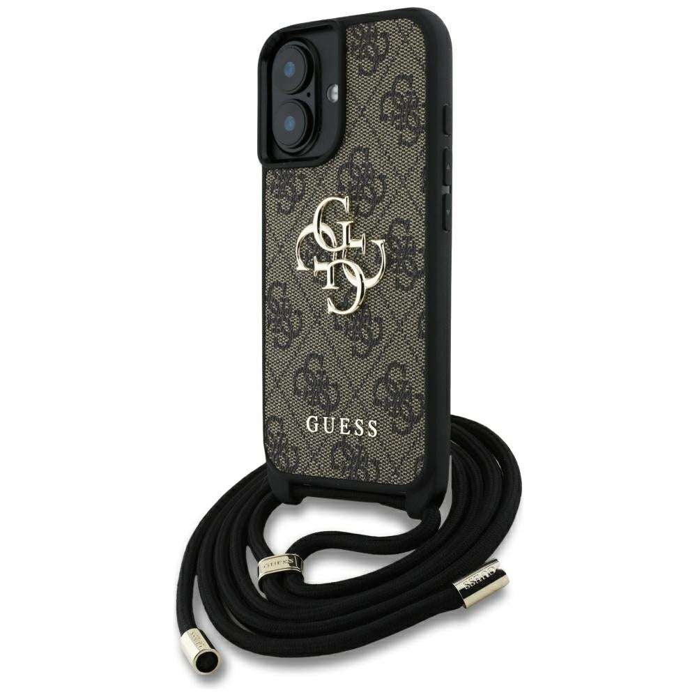 Ovitek za Apple iPhone 16, Guess, 4G CBDY Big Logo with Cord Strap, rjava