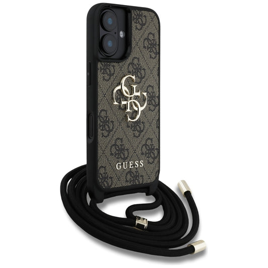 Ovitek za Apple iPhone 16, Guess, 4G CBDY Big Logo with Cord Strap, rjava