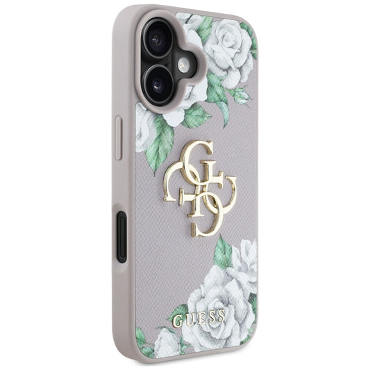 Ovitek za Apple iPhone 16, Guess, 4G Grained Roses Big Logo, Vijolična
