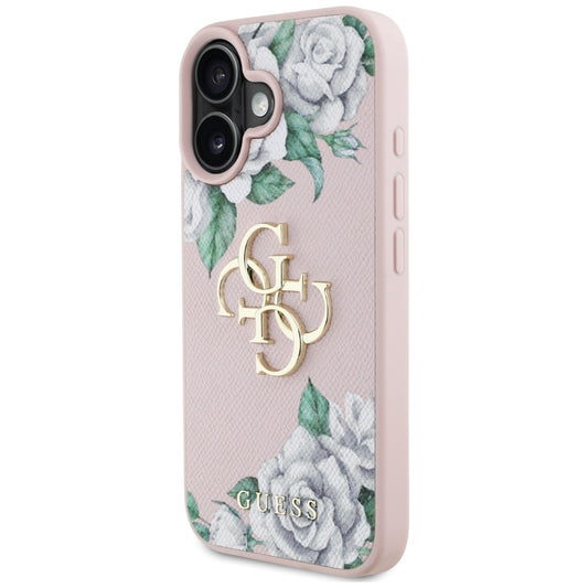 Ovitek za Apple iPhone 16, Guess, 4G Grained Roses Big Logo, Roza