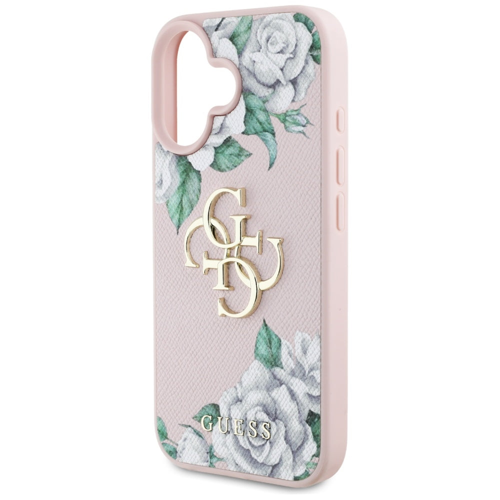 Ovitek za Apple iPhone 16, Guess, 4G Grained Roses Big Logo, Roza
