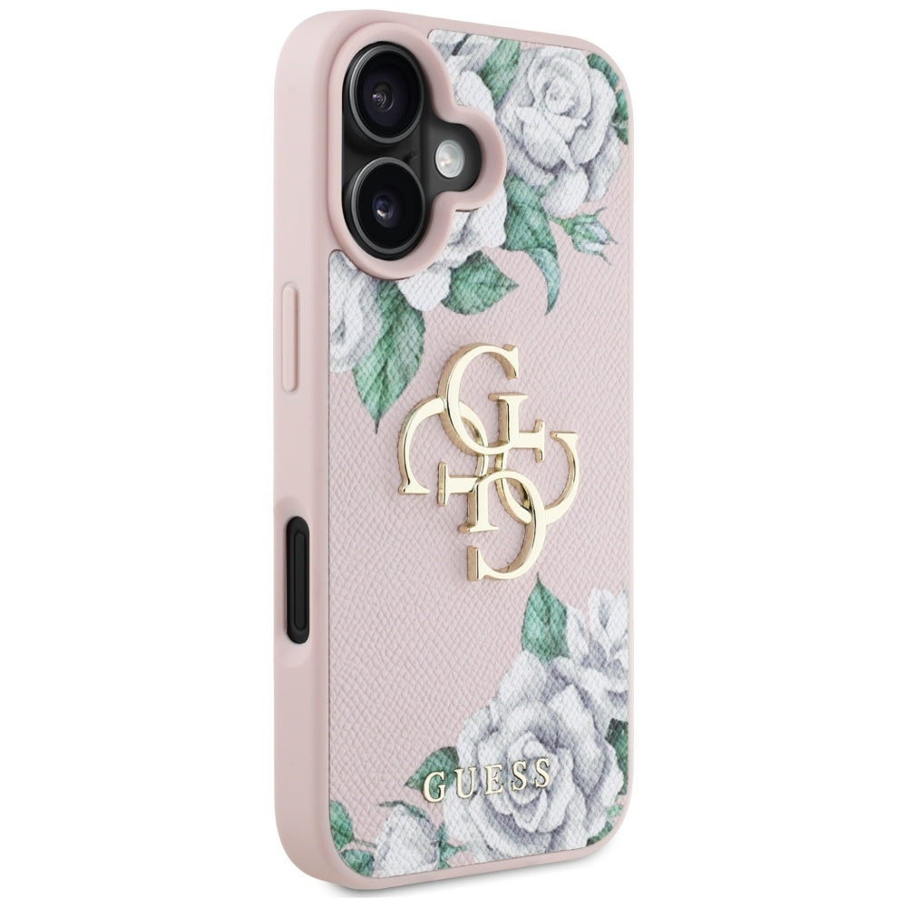 Ovitek za Apple iPhone 16, Guess, 4G Grained Roses Big Logo, Roza