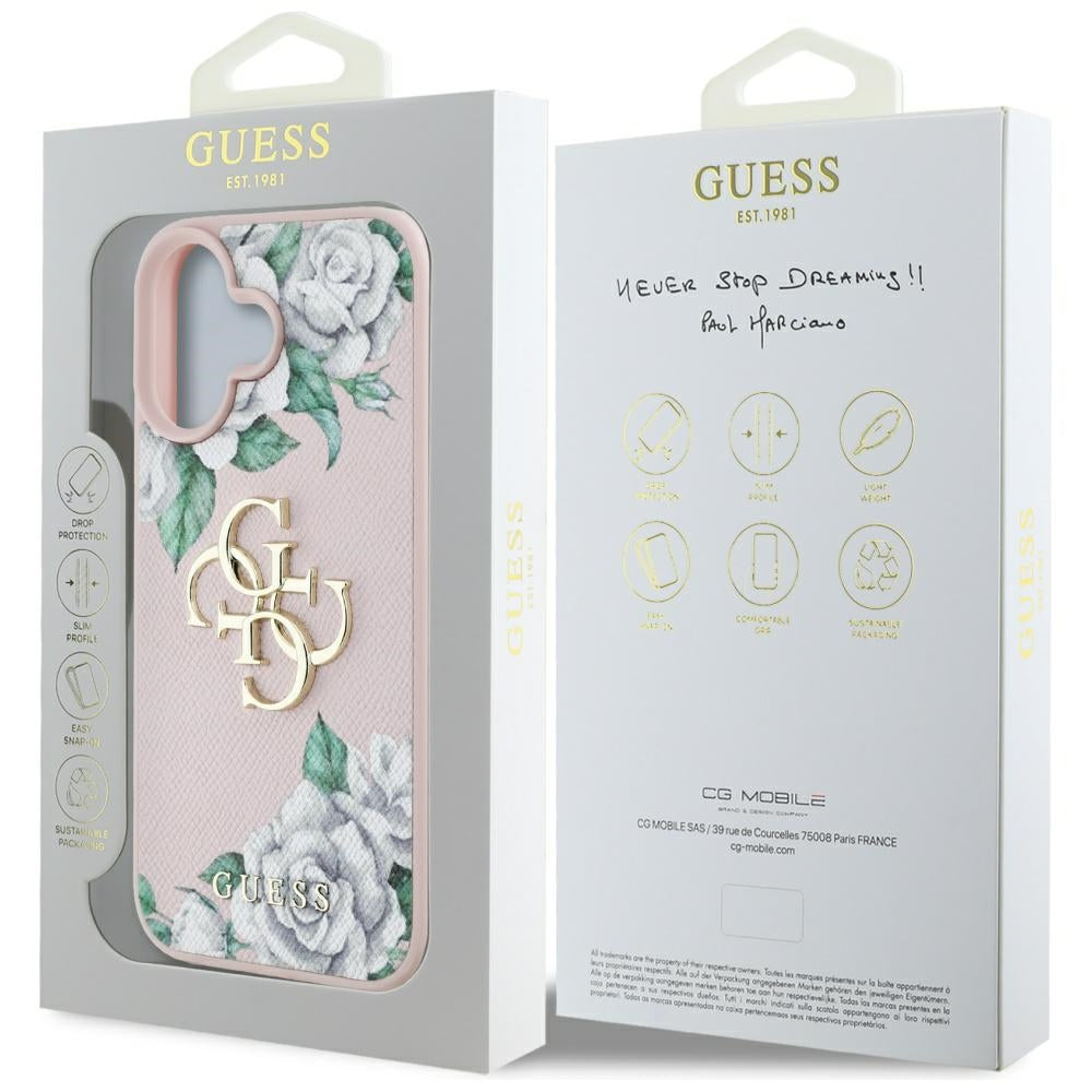 Ovitek za Apple iPhone 16, Guess, 4G Grained Roses Big Logo, Roza