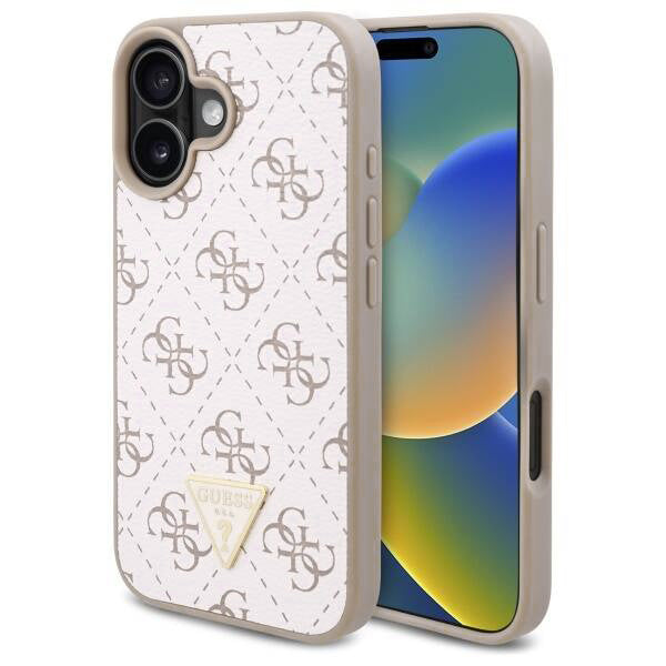 Ovitek za Apple iPhone 16, Guess, 4G Triangle Logo, Bela