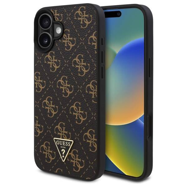 Ovitek za Apple iPhone 16, Guess, 4G Triangle Logo, črn