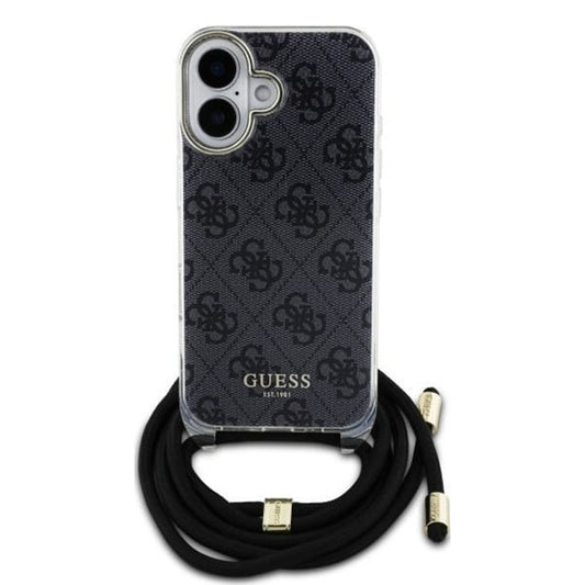 Ovitek za Apple iPhone 16, Guess, Crossbody Cord 4G Print, črn.