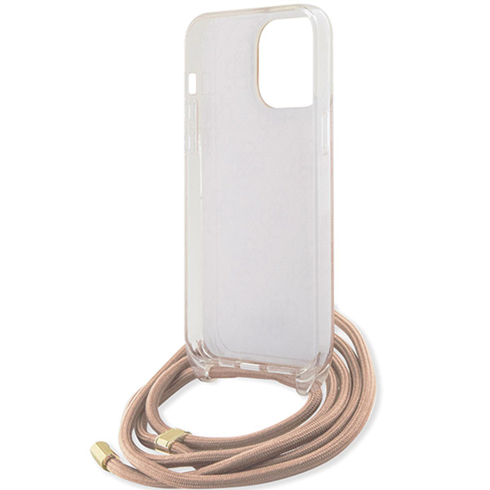 Ovitek za Apple iPhone 16, Guess, Crossbody Cord 4G Print, Roza