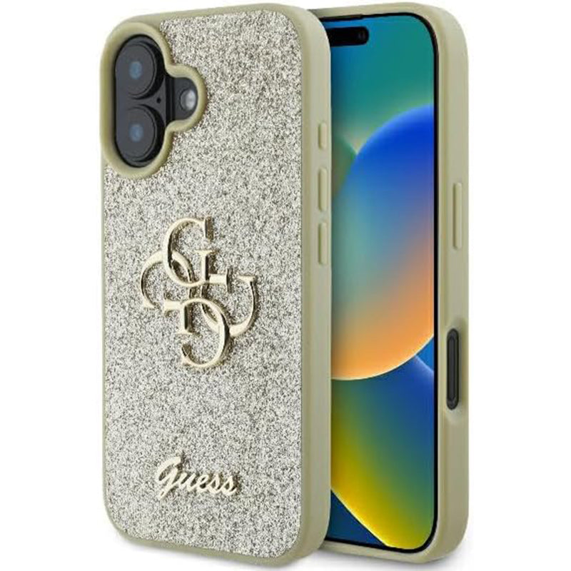 Ovitek za Apple iPhone 16, Guess, Fixed Glitter Big 4G, Zlat