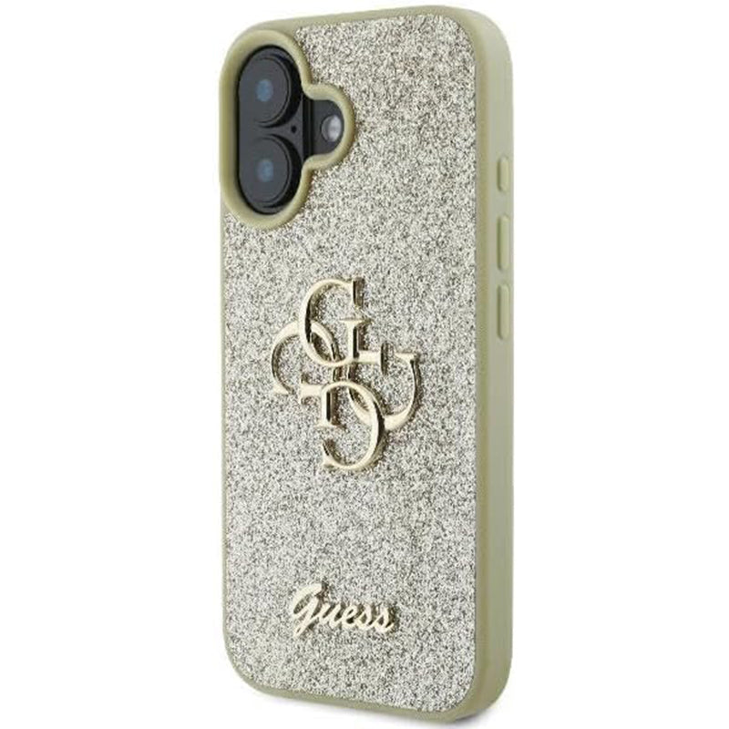 Ovitek za Apple iPhone 16, Guess, Fixed Glitter Big 4G, Zlat