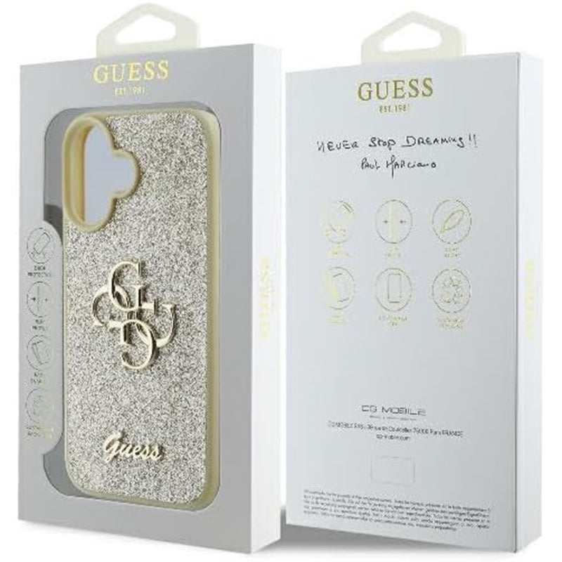 Ovitek za Apple iPhone 16, Guess, Fixed Glitter Big 4G, Zlat