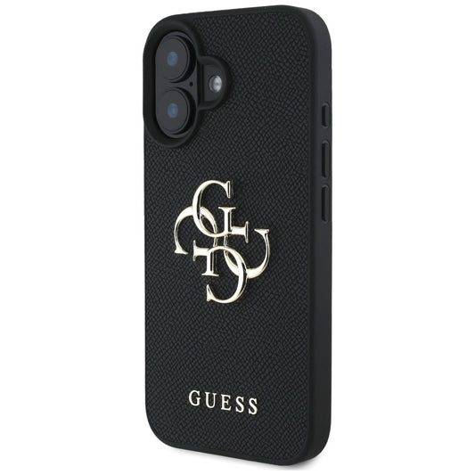 Ovitek za Apple iPhone 16, Guess, Grained Big 4G Logo Small Classic Logo, črn