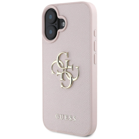 Ovitek za Apple iPhone 16, Guess, Grained Big 4G Logo Small Classic Logo, Roza