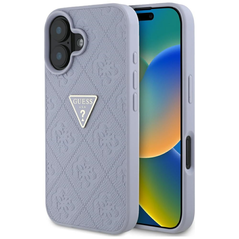 Ovitek za Apple iPhone 16, Guess, Hot Stamp 4G Pattern Triangle Logo, Svetlo Vijolična