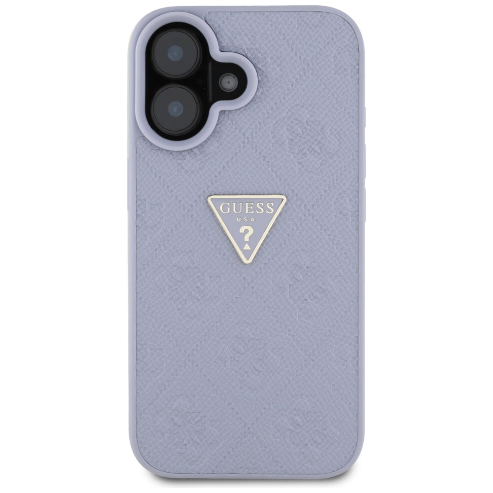 Ovitek za Apple iPhone 16, Guess, Hot Stamp 4G Pattern Triangle Logo, Svetlo Vijolična