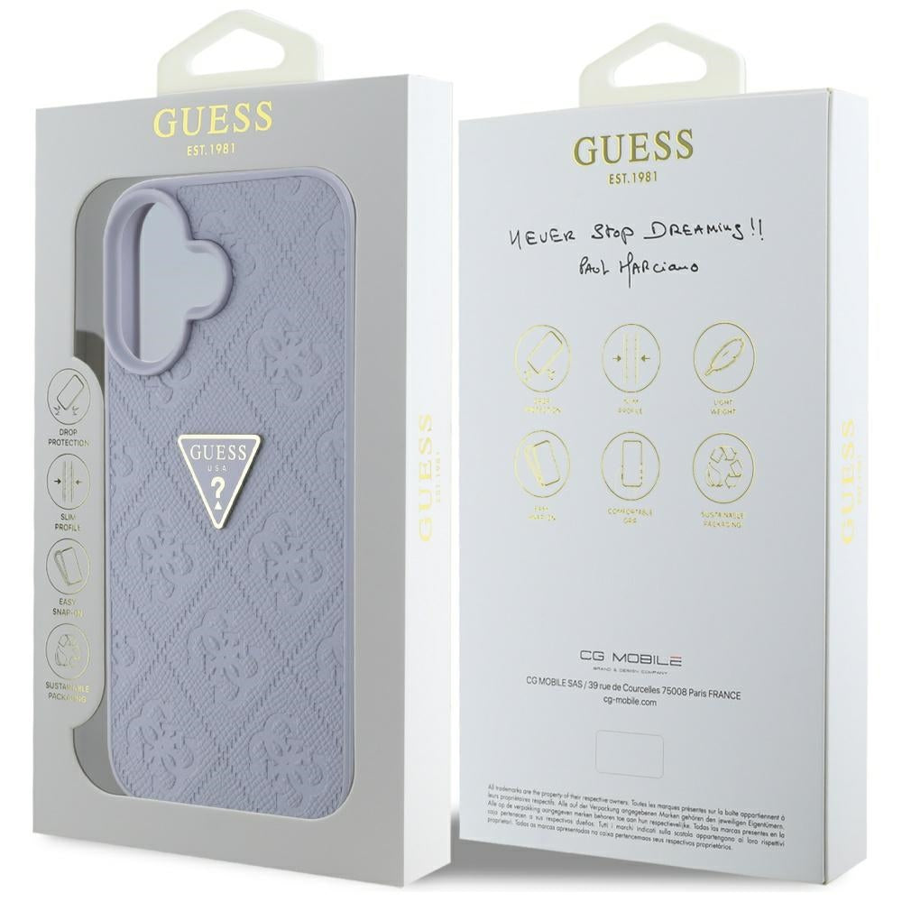 Ovitek za Apple iPhone 16, Guess, Hot Stamp 4G Pattern Triangle Logo, Svetlo Vijolična
