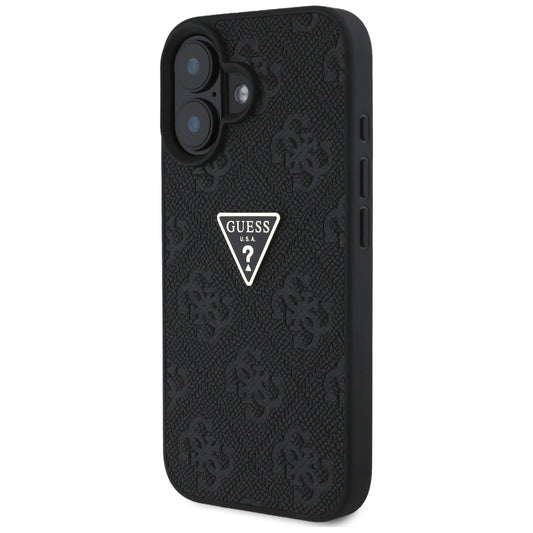 Ovitek za Apple iPhone 16, Guess, Hot Stamp 4G Pattern Triangle Logo, črn