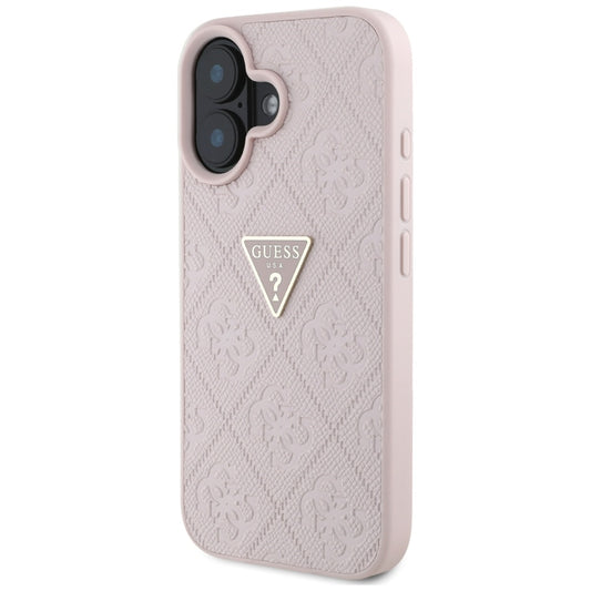 Ovitek za Apple iPhone 16, Guess, Hot Stamp 4G Pattern Triangle Logo, Roza