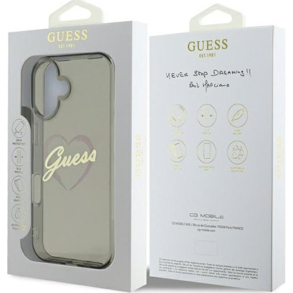 Ovitek za Apple iPhone 16, Guess, IML Heart, Črna