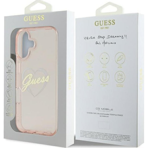 Ovitek za Apple iPhone 16, Guess, IML Heart, Roza