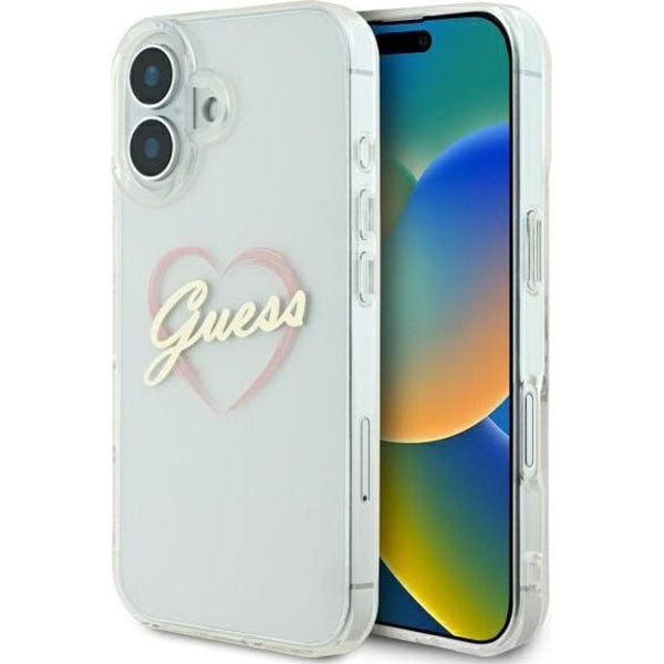 Ovitek za Apple iPhone 16, Guess, IML Heart, Prozoren