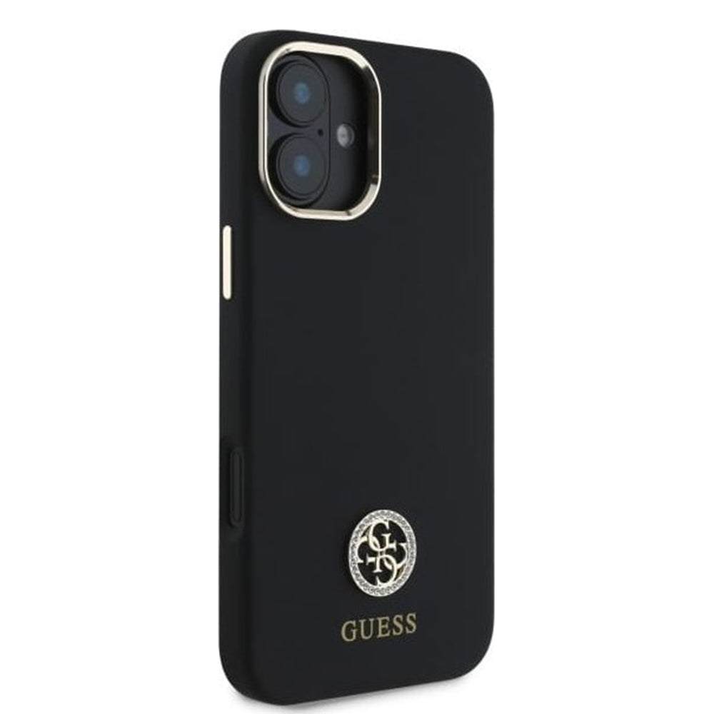 Ovitek za Apple iPhone 16, Guess, Logo Strass 4G, Črn