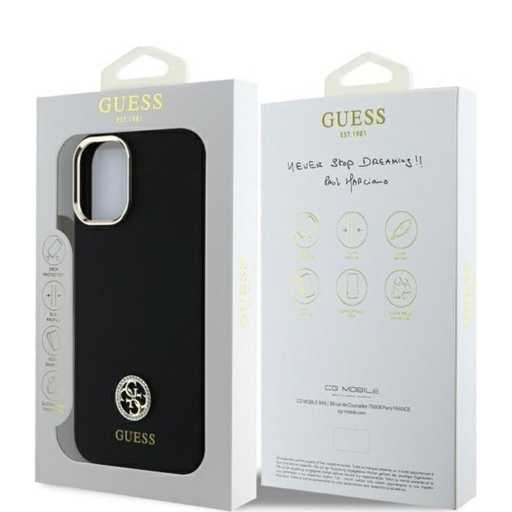 Ovitek za Apple iPhone 16, Guess, Logo Strass 4G, Črn