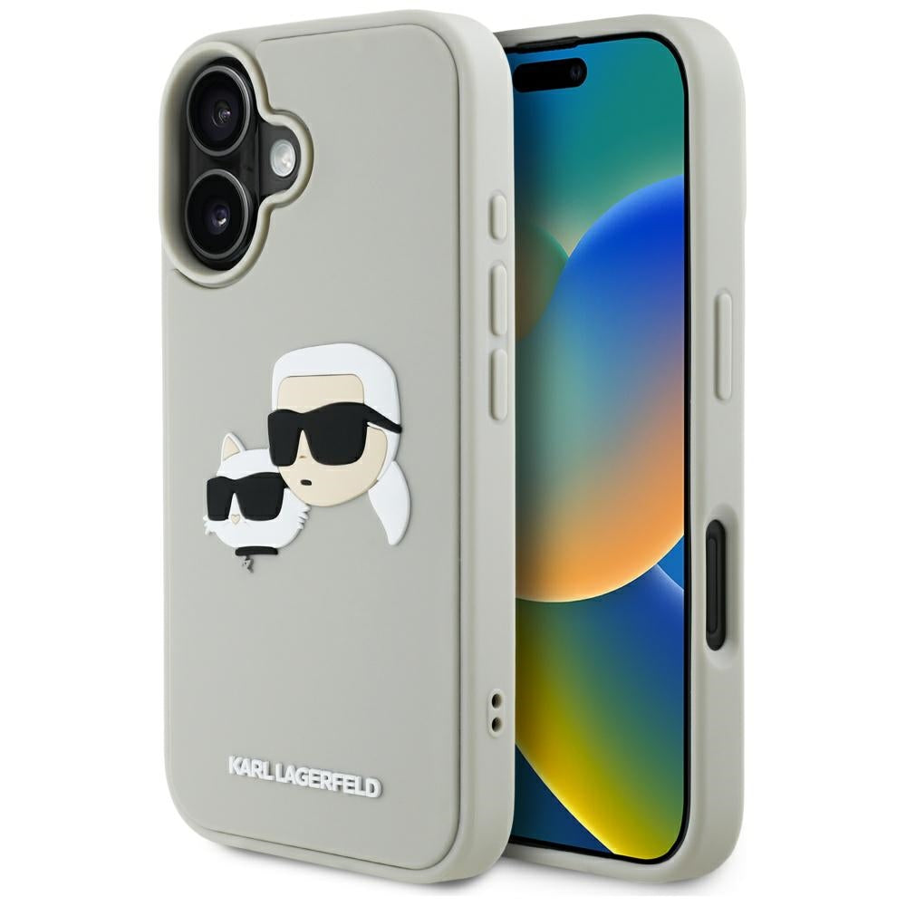 Ovitek za Apple iPhone 16, Karl Lagerfeld, 3D Rubber Karl & Choupette, Bež