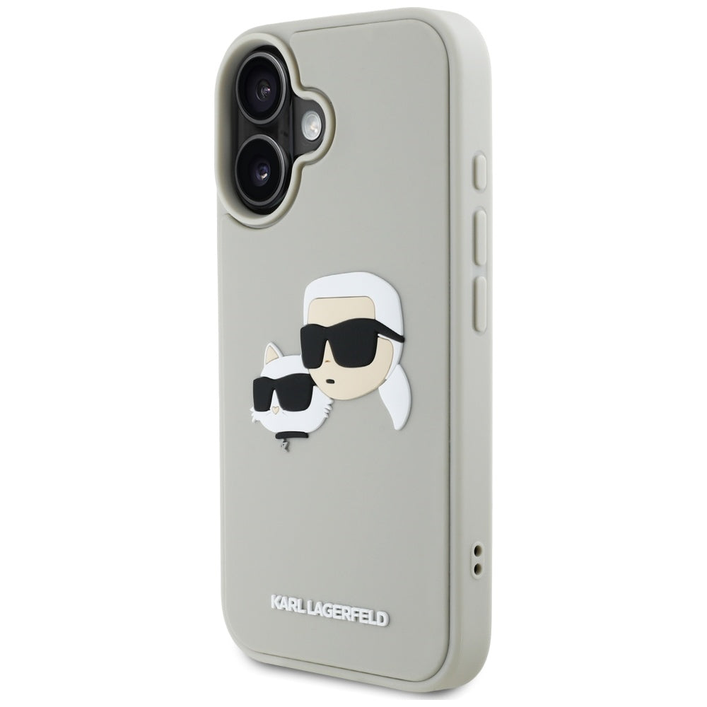 Ovitek za Apple iPhone 16, Karl Lagerfeld, 3D Rubber Karl & Choupette, Bež