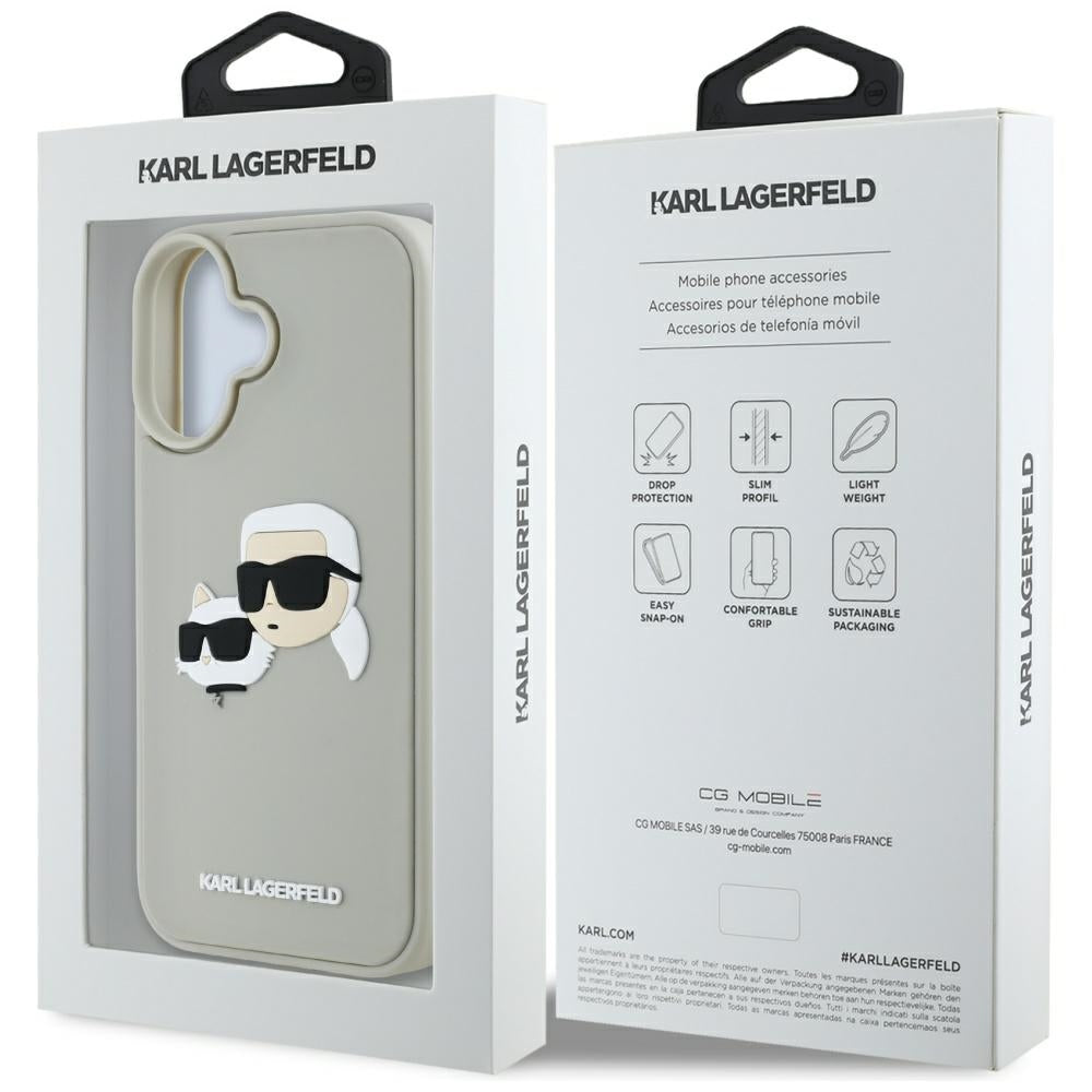 Ovitek za Apple iPhone 16, Karl Lagerfeld, 3D Rubber Karl & Choupette, Bež
