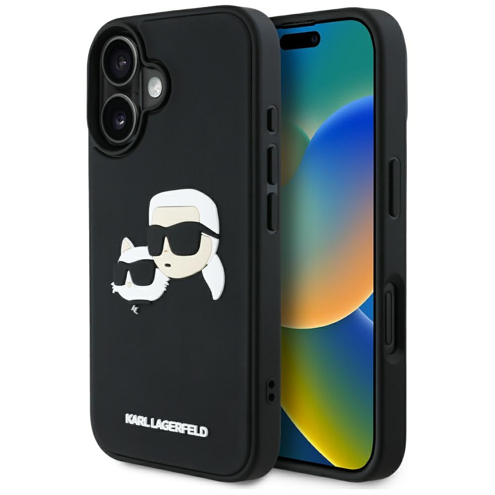 Case for Apple iPhone 16, Karl Lagerfeld, 3D Rubber Karl & Choupette, Black