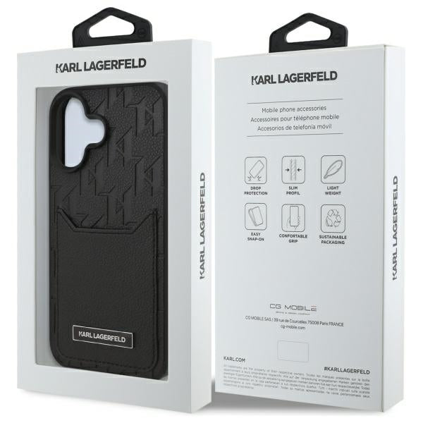 Ovitek za Apple iPhone 16, Karl Lagerfeld, Cardslots Monogram, Črna