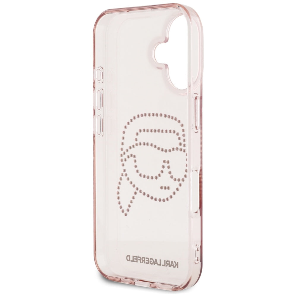 Ovitek za Apple iPhone 16, Karl Lagerfeld, IML Rhinestones Karl's Head, Roza
