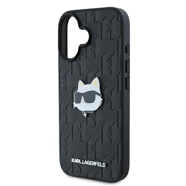 Case for Apple iPhone 16, Karl Lagerfeld, Monogram Choupette's Head, Black