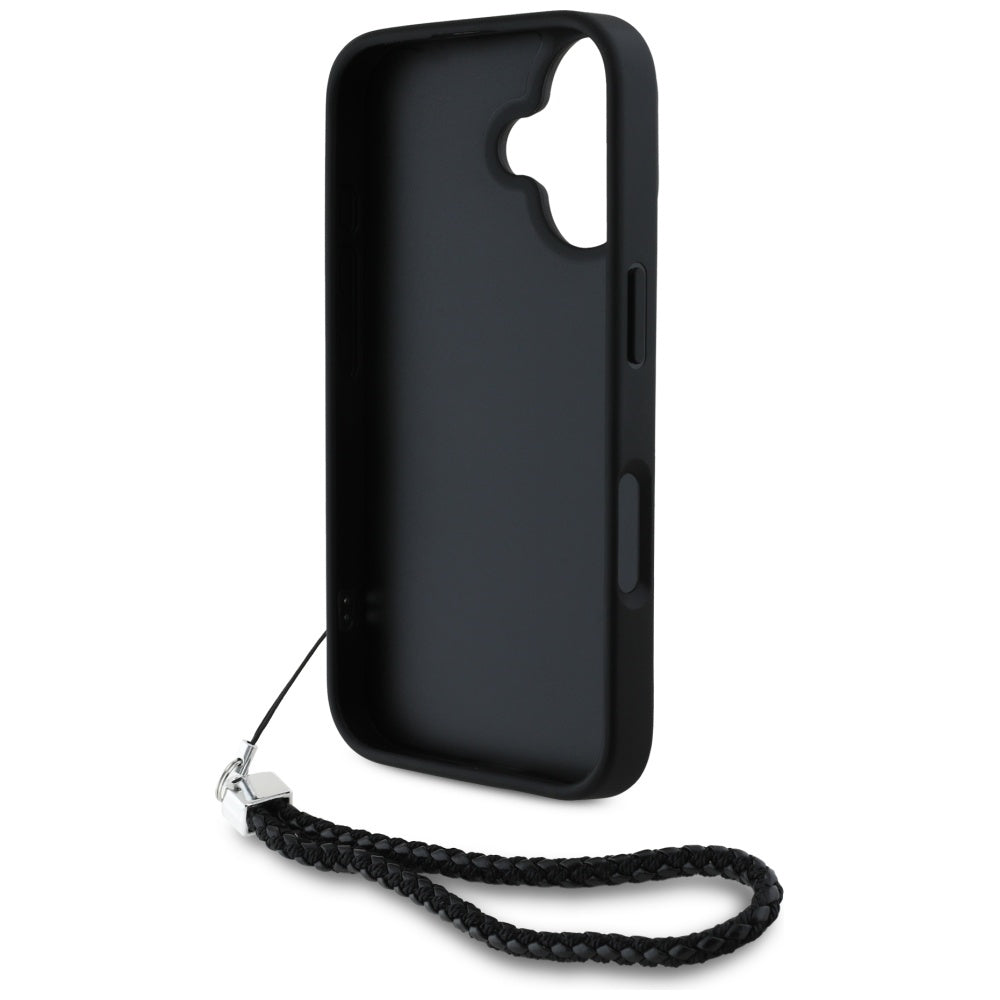 Ovitek za Apple iPhone 16, Karl Lagerfeld, Quilted Initial Logo & Chain Strap, Črna