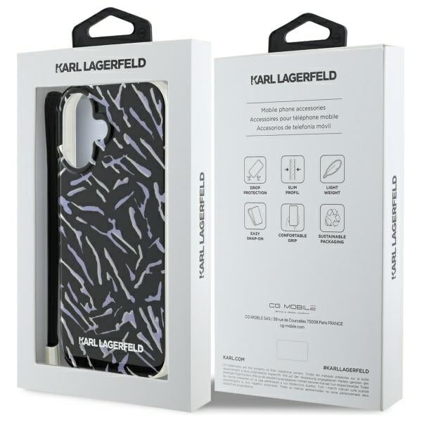 Ovitek za Apple iPhone 16, Karl Lagerfeld, Zebra with Cord Strap, Vijolična