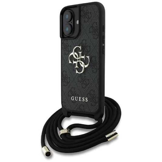 Ovitek za Apple iPhone 16 Plus, Guess, 4G CBDY Big Logo with Cord Strap, črn