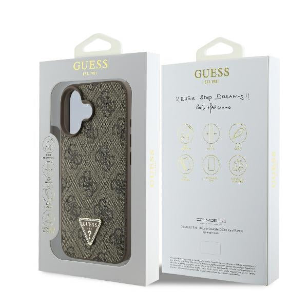 Ovitek za Apple iPhone 16 Plus, Guess, 4G Triangle Strass, rjava
