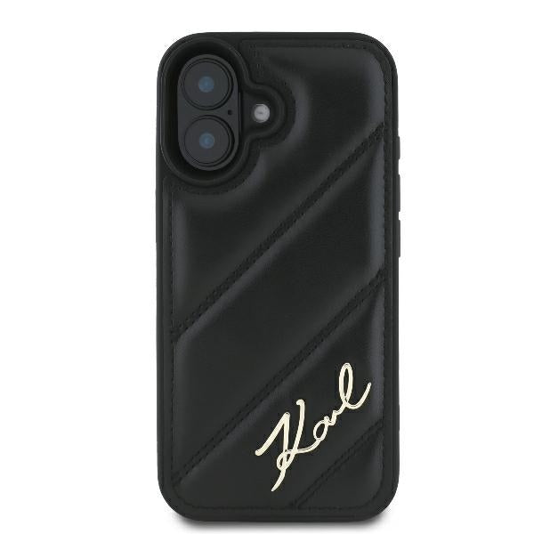 Ovitek za Apple iPhone 16 Plus, Karl Lagerfeld, Diagonal Quilted Script, Črna