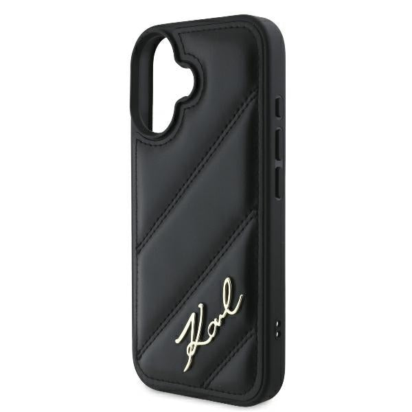 Ovitek za Apple iPhone 16 Plus, Karl Lagerfeld, Diagonal Quilted Script, Črna
